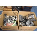 Two Boxes of Modern Kitchen Pots, Pans, Kitchen Tools etc