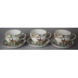 A Set of Three Royal Crown Derby T Goode and Co, Hunting Pattern Breakfast Cups and Saucers