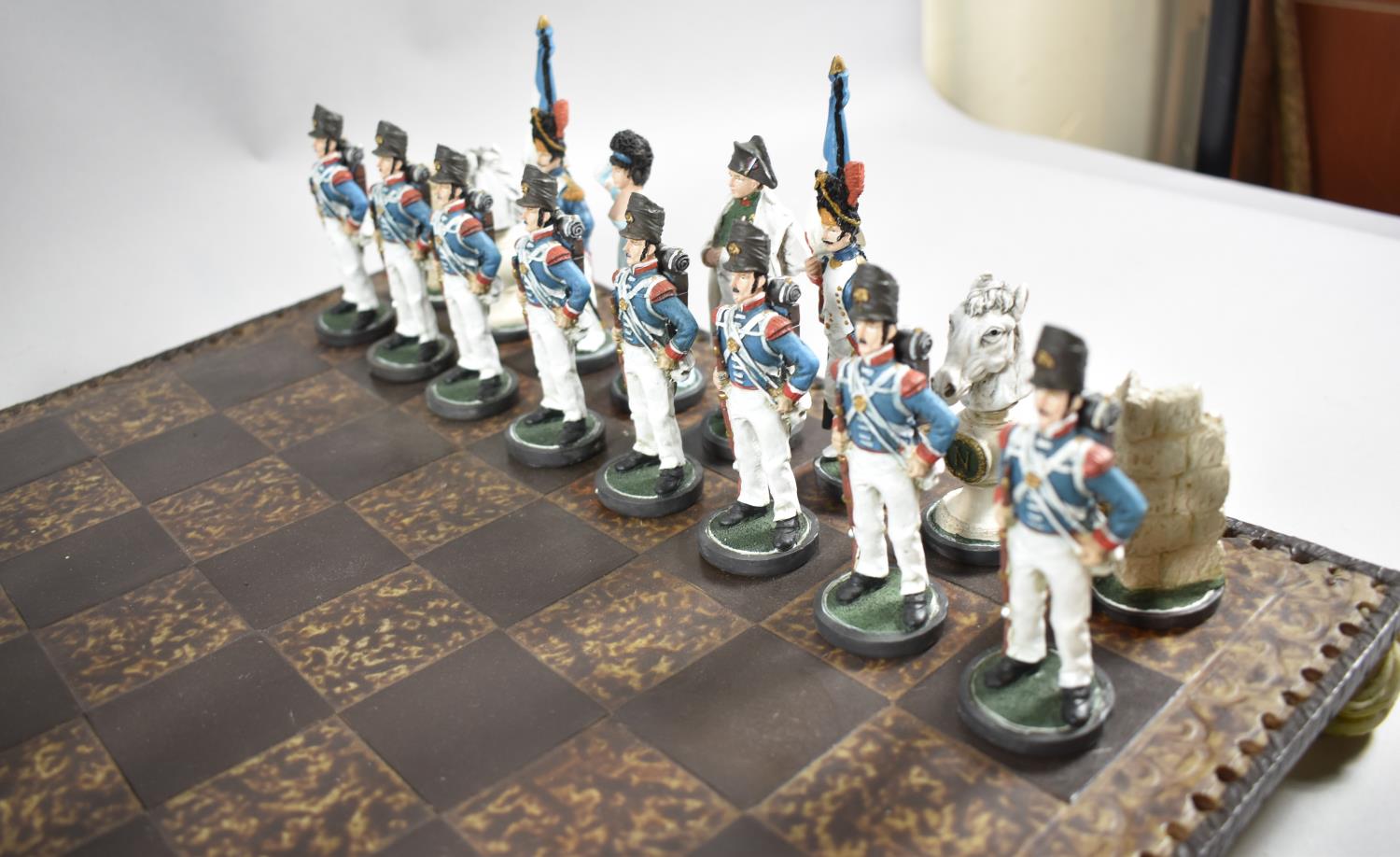 A Modern Cast Resin Napoleonic Chess Set and Board, 45cm Square - Image 3 of 4