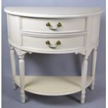 A Laura Ashley Cream Painted Demi Lune Side Table with Two Drawers and Stretcher Shelf, 85cm wide