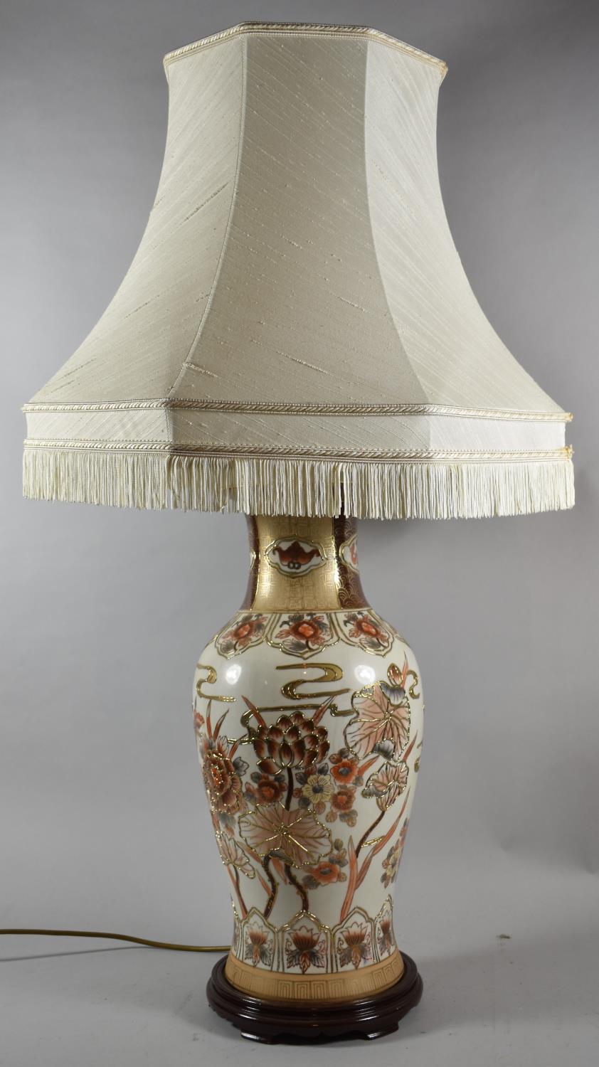 A Large Modern Oriental Vase Shaped Table Lamp with Shade, Vase 50cm High