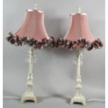 A Pair of Decorative Table Lamps with Droppers and Shades, 64cm high