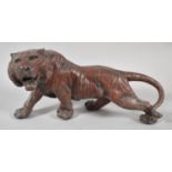 A Bronze Effect Spelter Study of a Meiji Period Tiger, Small Crack to Body, 24cm long