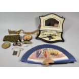 A Collection of Various Dressing Table Sundries to Include Fan, Hat Pins, Powder Compact, Part