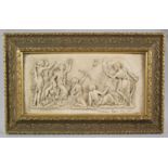 A Reproduction Gilt Framed Resin Marble Effect Plaque Depicting Classical Scene, 30cm wide