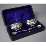 A Cased Pair of Silver Salts with Spoons, Birmingham 1913