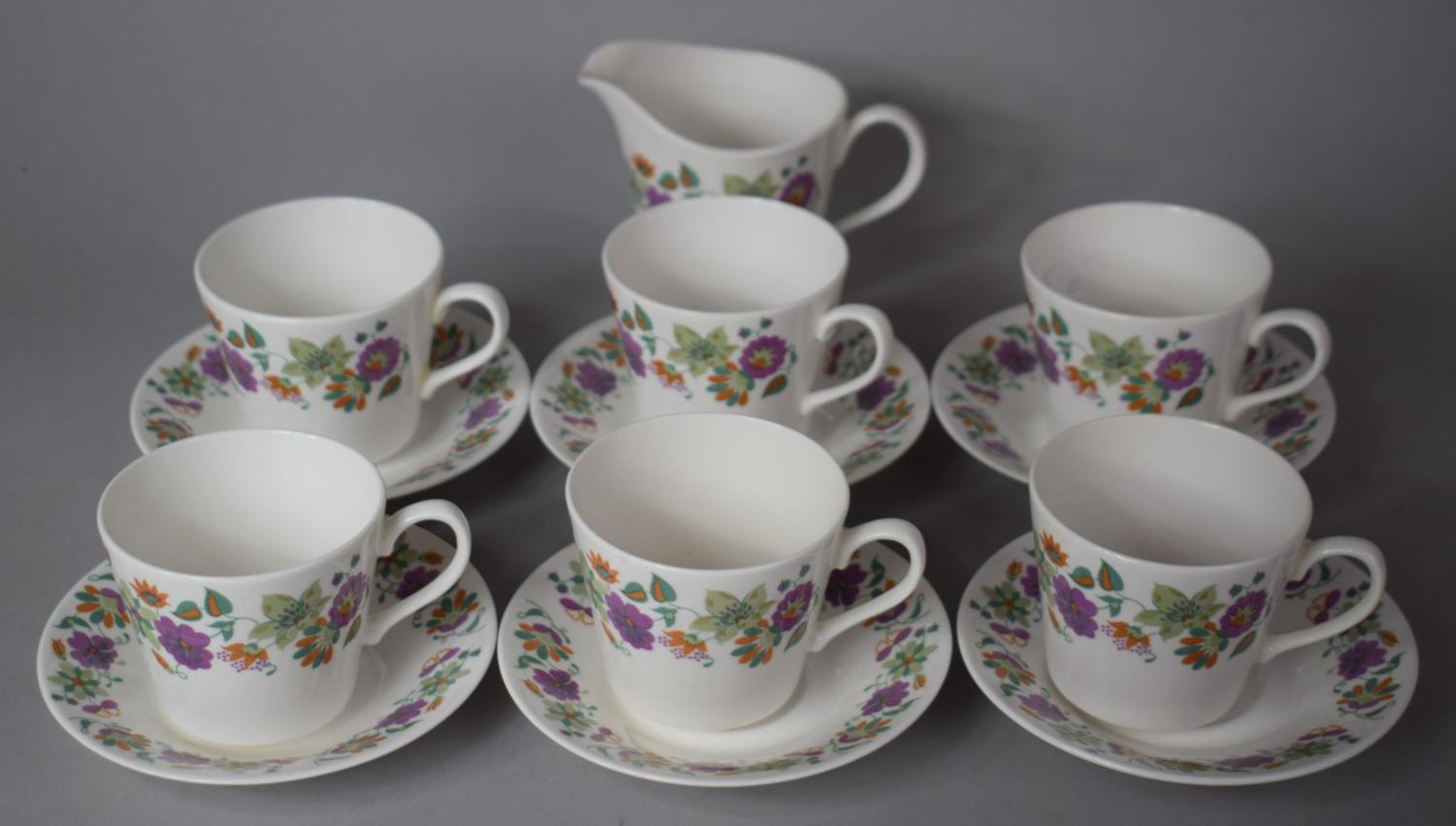 A Late 20th Century Queen Anne Floral Pattern Teaset to Comprise Six Cups, Milk Jug and Six Saucers