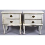 A Pair of Cream Painted Serpentine Front Bedside Cabinets on Cabriole Legs, 52cm wide