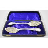 A Cased Pair of Silver Plated Berry Spoons