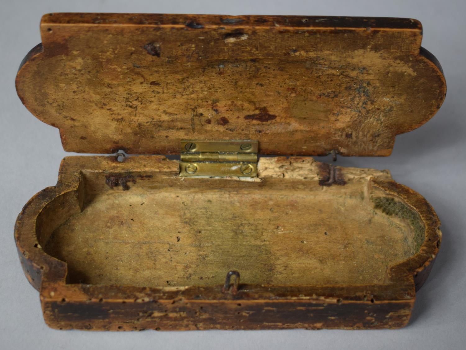 An Early Wooden Box Having Hand Drawn Royal Coat of Arms to Hinged Lid, Has Been Wormed, 13cm wide - Image 3 of 3