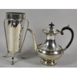 A Silver Plated Coffee Pot by Walker and Hall and a Rose Bowl Vase on Tripod Stand, 23cm high