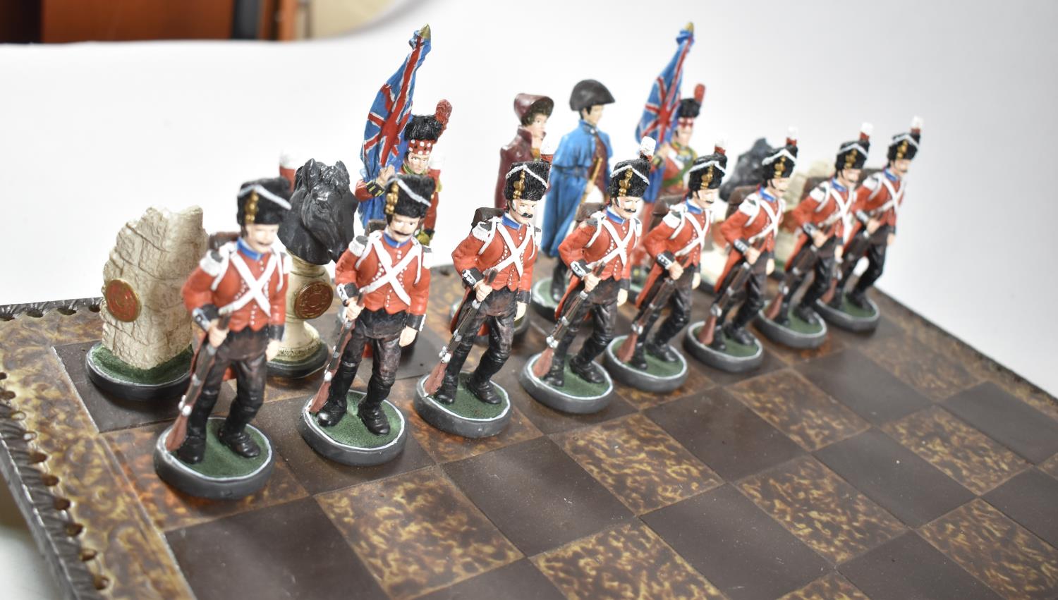 A Modern Cast Resin Napoleonic Chess Set and Board, 45cm Square - Image 2 of 4