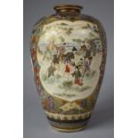 A Meiji Japanese Satsuma Vase with Intricately Hand Applied Enamels Depicting Exterior Scenes, Rim