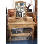 A Stripped Edwardian Two Drawer Dressing Table with Raised Jewelled Drawers and Rectangular