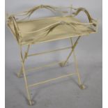 A Modern Cream Painted Metal Folding Tray Table with Corn Ear Decoration, 49cm x 34cm