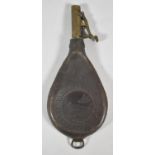A Late 19th Century Leather and Brass Shot Flask with Tooled Decoration Depicting Sporting Birds,