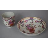 A 18th Century Hand Painted Cabinet Cup and Saucer with Oriental Vase of Flowers and Swag Decoration