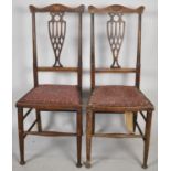 A Pair of Edwardian Bedroom Chairs with Inlaid Butterfly to Top Rail and Pierced Splat, For