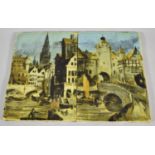 A Pair of 19th Century Continental Glazed Stoneware Tiles Decorated with Town Scenes, Each 22cm x