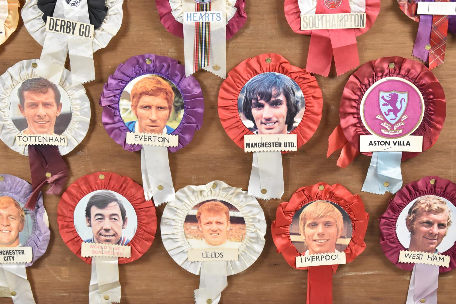 A Framed Wooden Noticeboard with Souvenir Football Club Rosettes, 104cm wide - Bild 2 aus 3