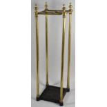 A Late Victorian/Edwardian Four Division Brass and Iron Stick Stand with Vase Finial, 68cm high