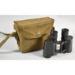 A Pair of WWII Taylor-Hobson Binoculars in Canvas Carrying Case, Stamped with War Department Arrow