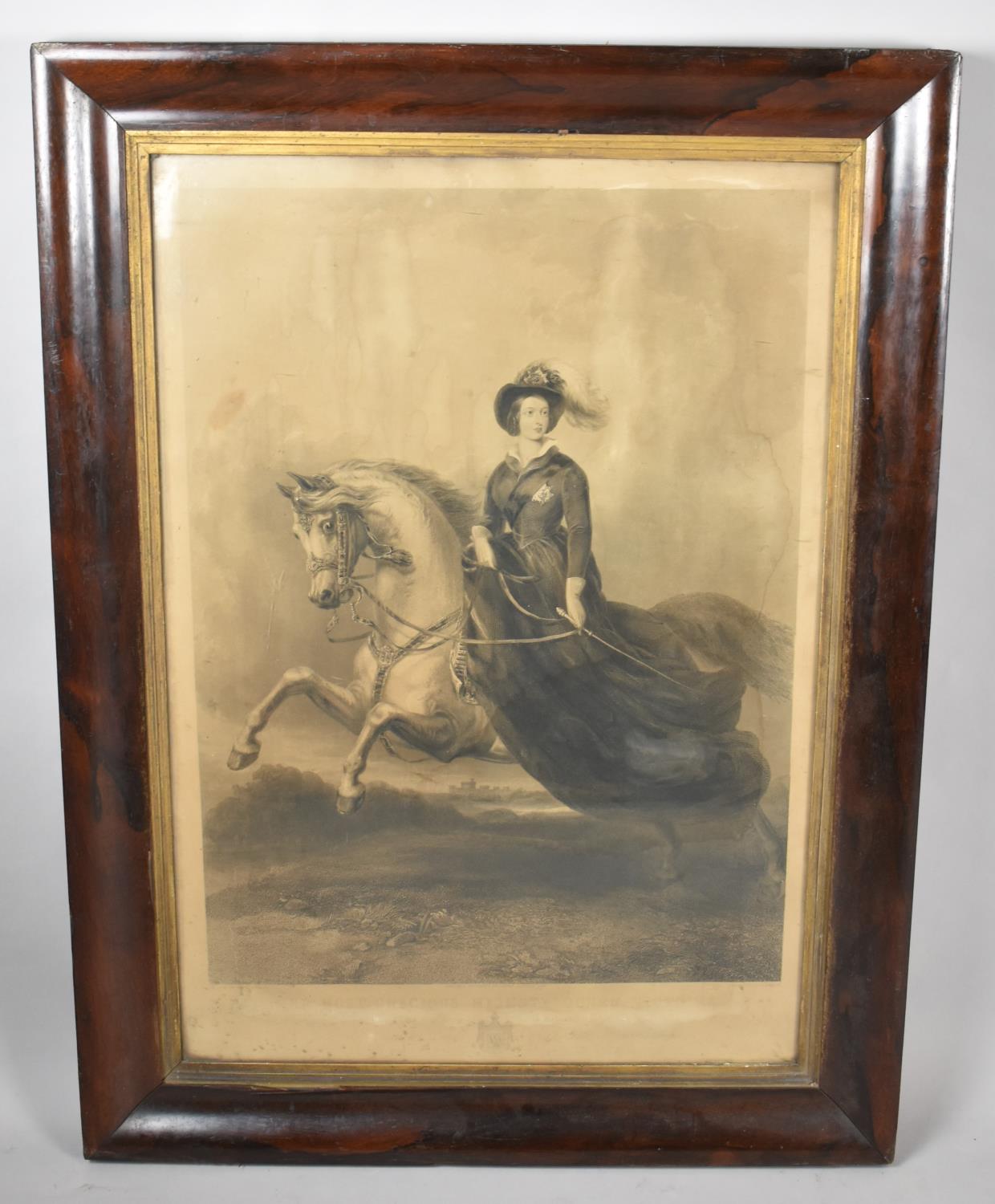 A Large Framed Engraving, Her Most Gracious Majesty Queen Victoria, 75cm high, Cushion Rosewood