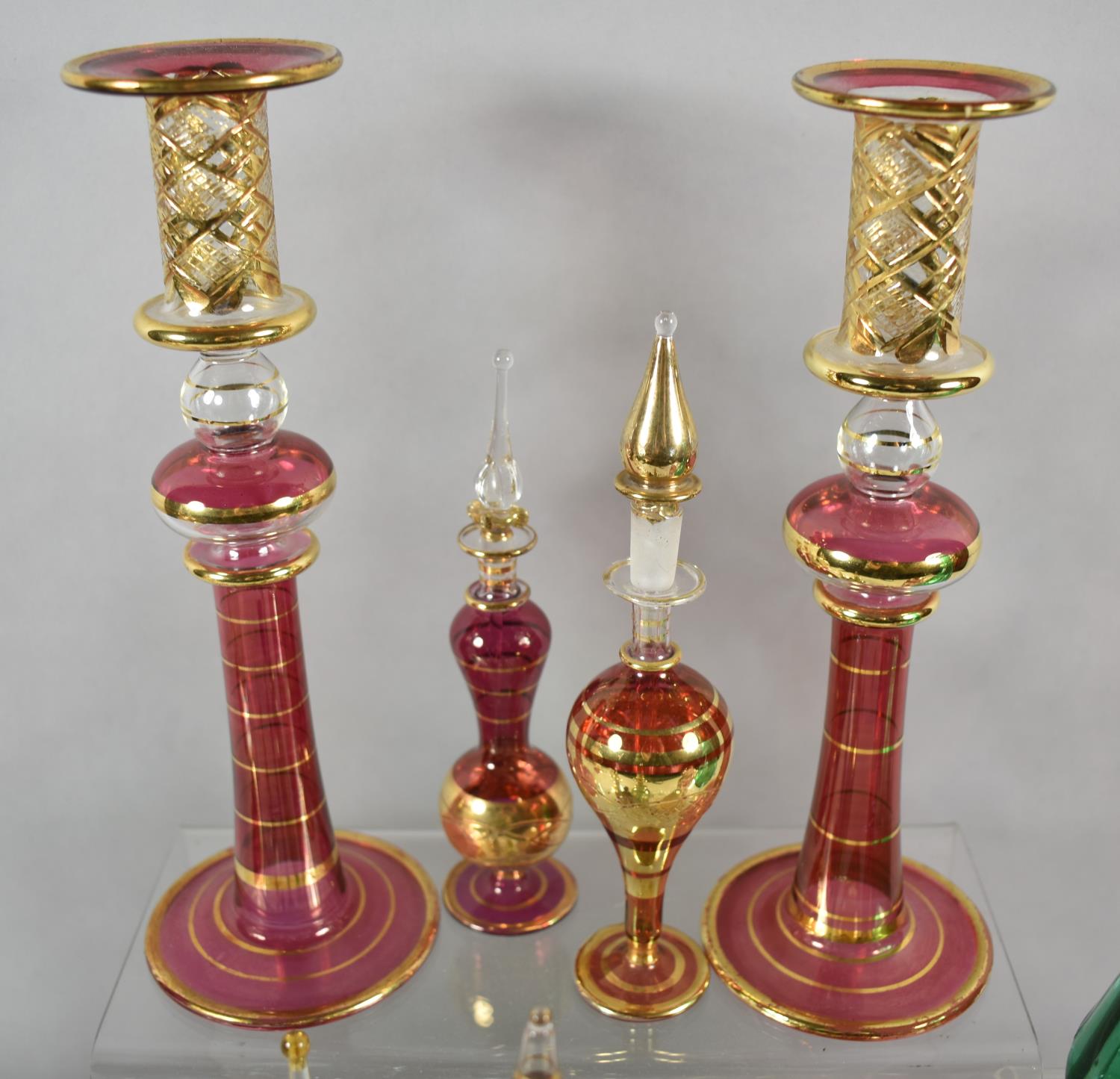 A Collection of Continental Coloured Glass, Perfume Bottles, Candle Sticks, Paperweights etc - Image 3 of 3