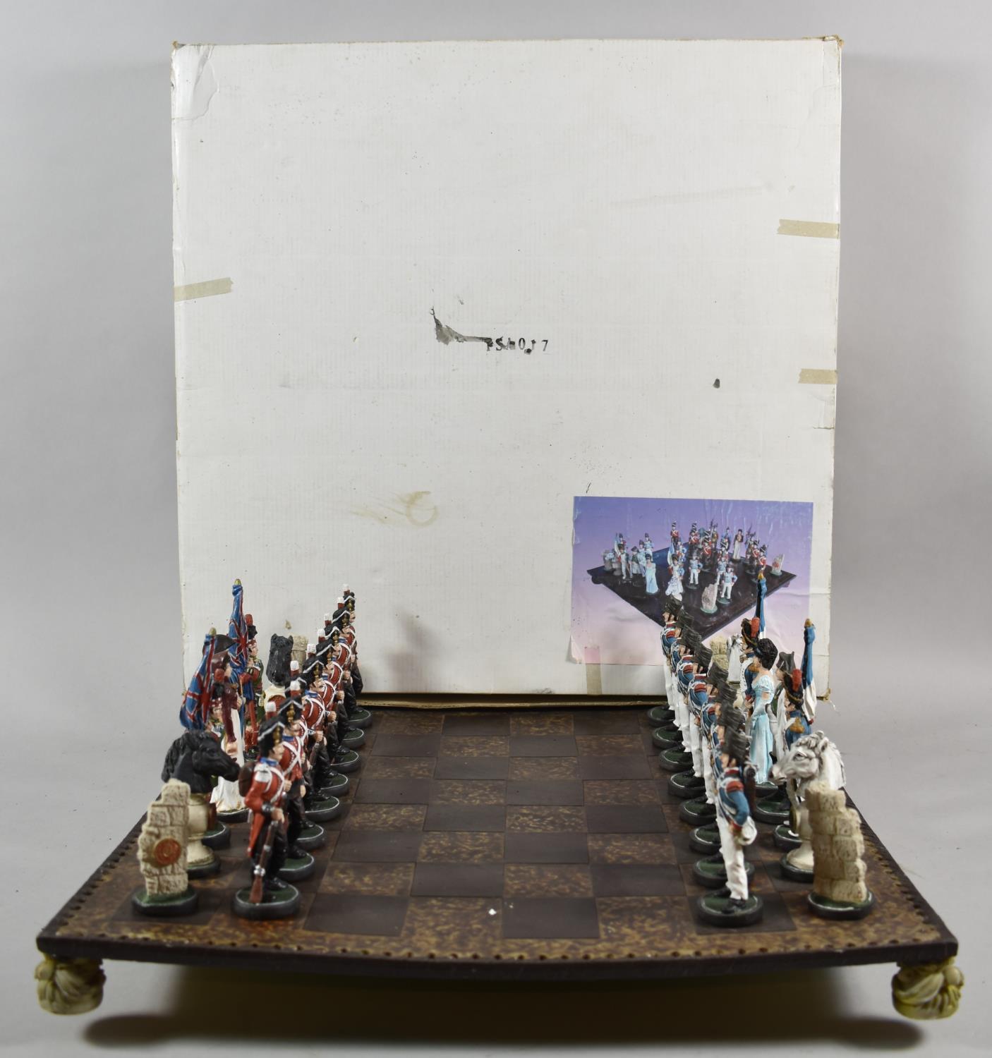 A Modern Cast Resin Napoleonic Chess Set and Board, 45cm Square