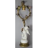 A French Gilt Metal Porcelain and Parian Figural Light with Cherub Playing Violin, Missing