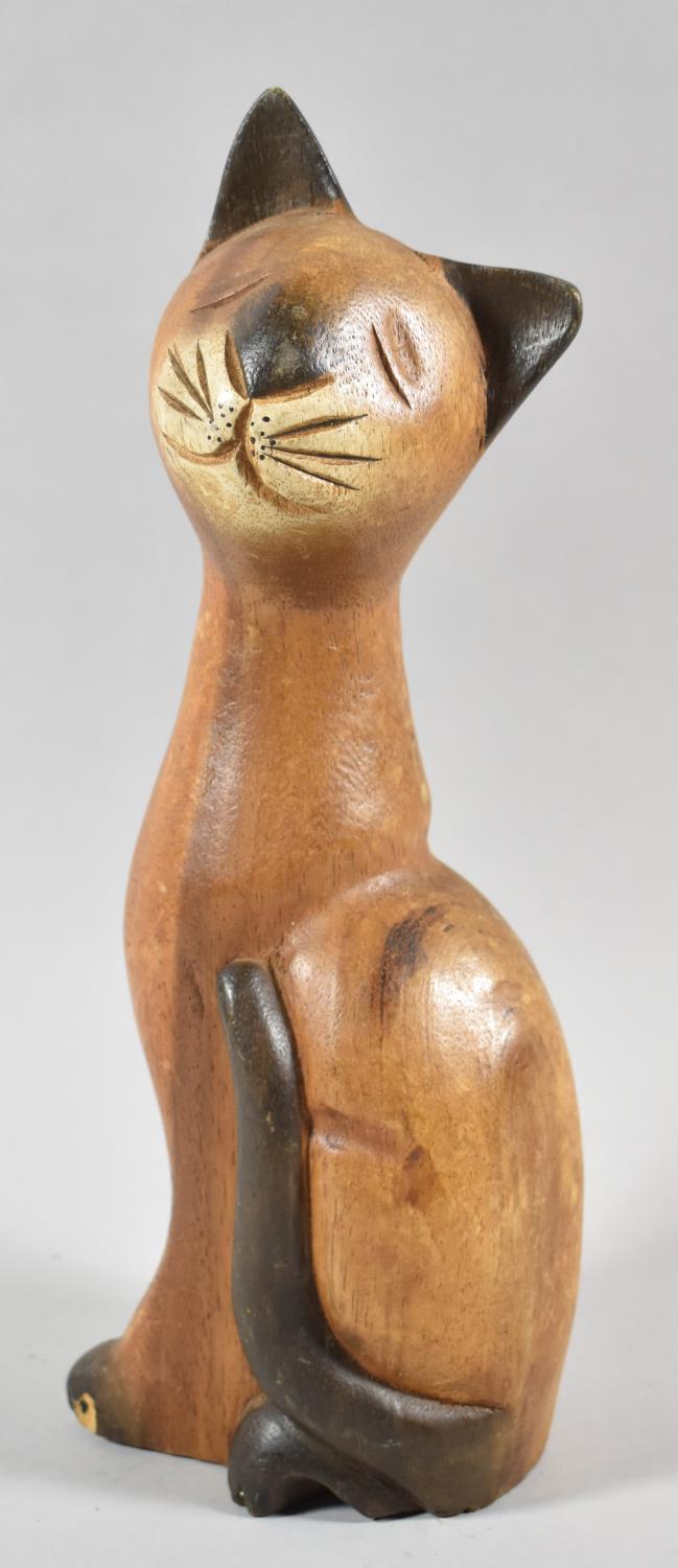 Two Carved Wooden Studies of Long Eared Owl and Seated Cat, Each 31cm high - Image 3 of 3