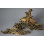 A Japanese Gilt Metal Study Group of Kinko Riding Carp Fish on Scrolled Stylised Stand