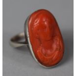 A Very Early Coral Cameo Mounted in a Silver Ring