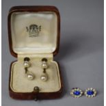 A Cased Pair of Silver and Pearl Earrings Together with a Pair of Stone Examples