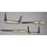A Collection of Four Mother of Pearl Handled Fruit Knives, Two with Silver Blades
