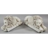 A Pair of Reproduction Cast Resin Studies of Reclining Lions After Canova, 32cm Long