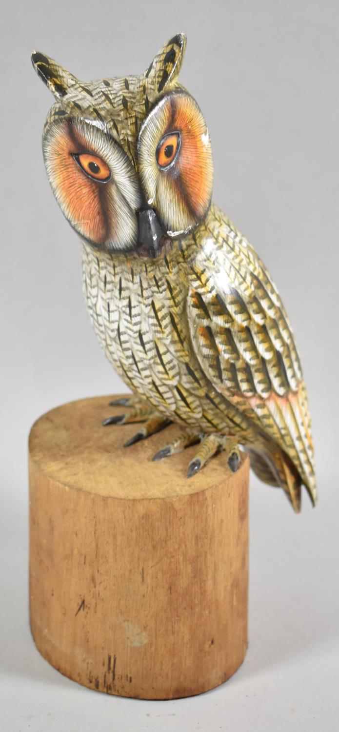 Two Carved Wooden Studies of Long Eared Owl and Seated Cat, Each 31cm high - Image 2 of 3