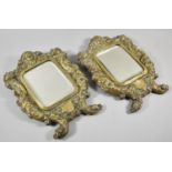 A Pair of Late 19th Century French Brass Framed Wall Hanging Mirrors with Bevelled Glass, 34cm high
