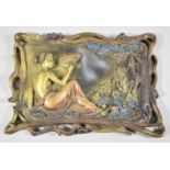 A 1950's Moulded Plaque Depicting Seated Girl with Fan and Stag in Trees, 32cm wide