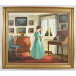 A Framed Oil on Canvas Depicting Maiden Reading Letter, 58cm wide