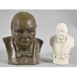 A Marcus Replica Bronze Effect Study of Winston Churchill Together with a Smaller Parian Style,