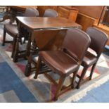 A Mid 20th Century Oak Oval Topped Gate Legged Drop Leaf Dining Table Together with Four Hide Effect