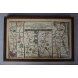 A Framed 18th Century Hand Coloured Thomas Gardner Map, "The Road from London to Hith in Kent", 29cm