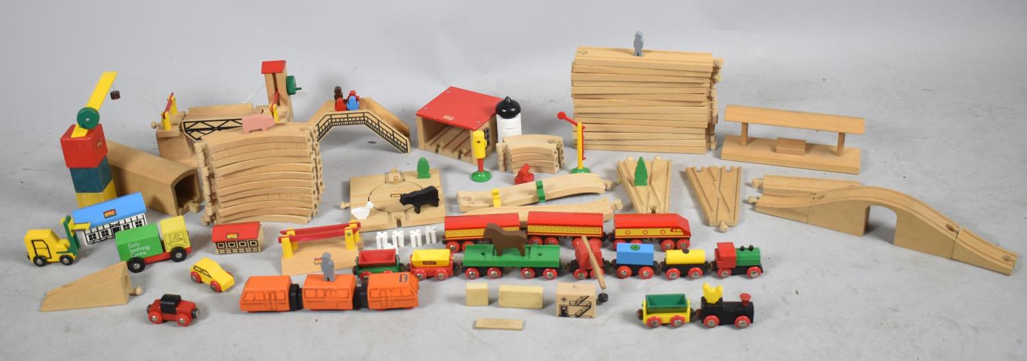 A Collection of Swedish Brio Wooden Railway Track, Carriages and Accessories