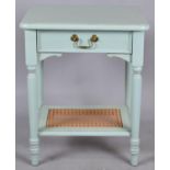 A Painted Laura Ashley Bedside Table with Single Drawer and Cane Bottom Shelf, 50cm wide