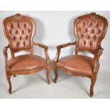 A Pair of Buttoned Leather Effect Ballon Backed Ladies Armchairs