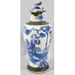 A Large 19th Century Nanking Blue and White Crackle Glazed Leaded Vase, Damage to Rim and neck