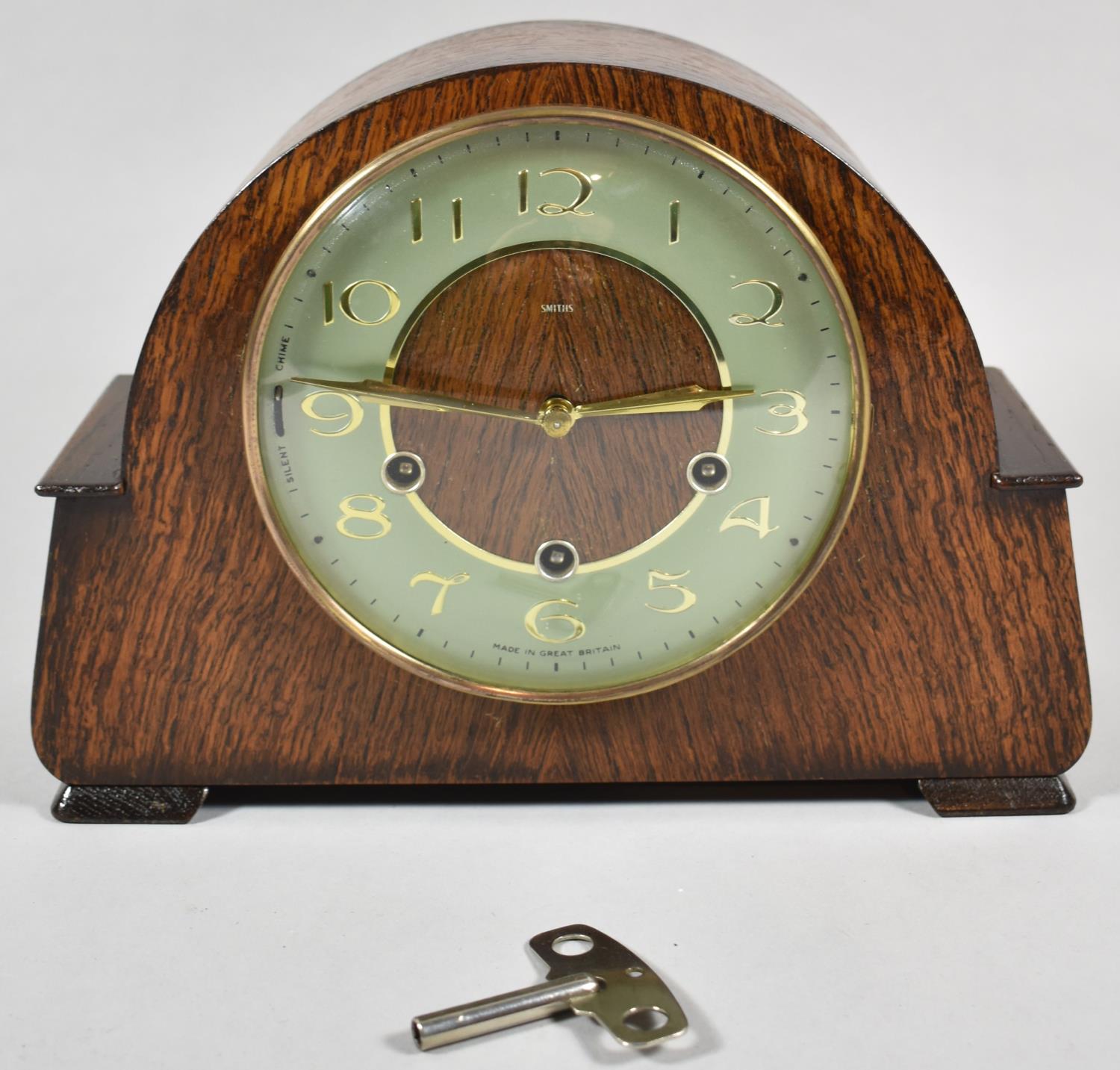 A Mid 20th Century Smiths Oak Cased Westminster Chime Mantle Clock, 28.5cm wide