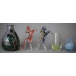 A Collection of Coloured Glass to Include Two Murano Rearing Horse Ornaments, a Karlin Rushbrooke