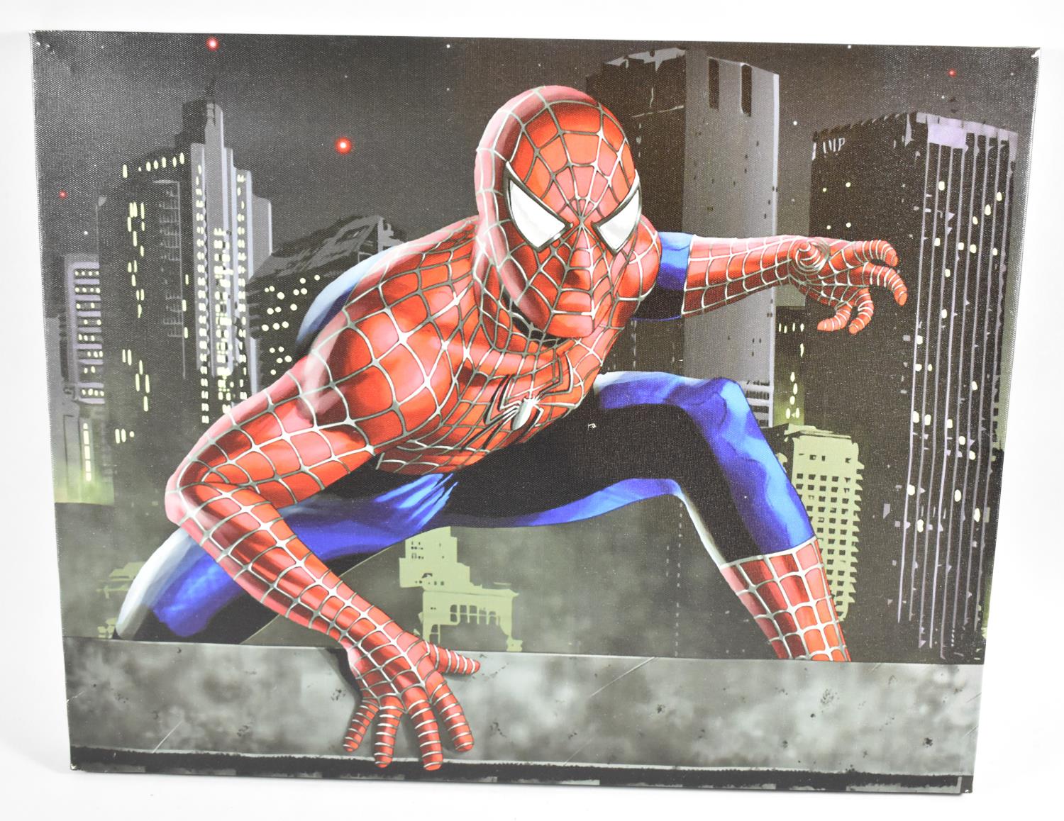 A Mounted Spiderman Print on Canvas, 50cm x 40cm